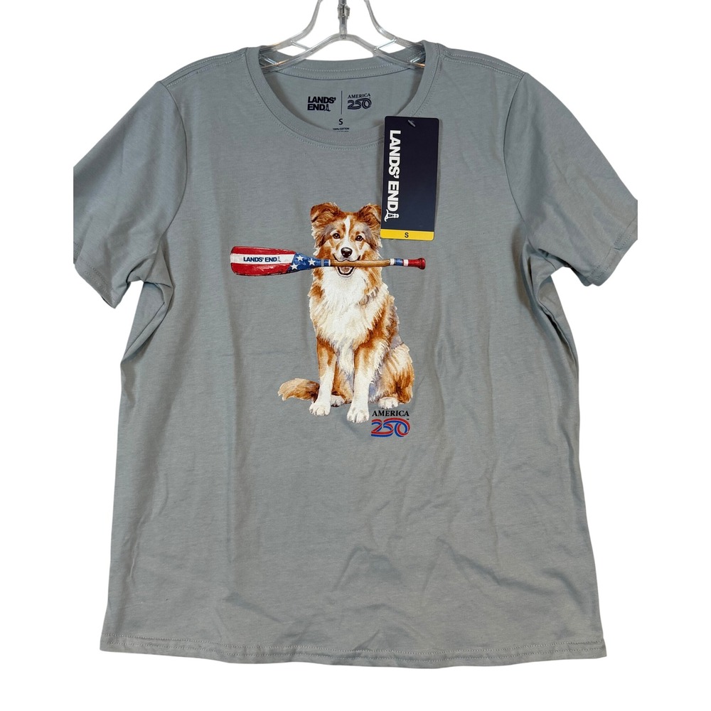 Lands End America 250 Golden Retriever T-Shirt Gray Cotton USA Made Women •S•
